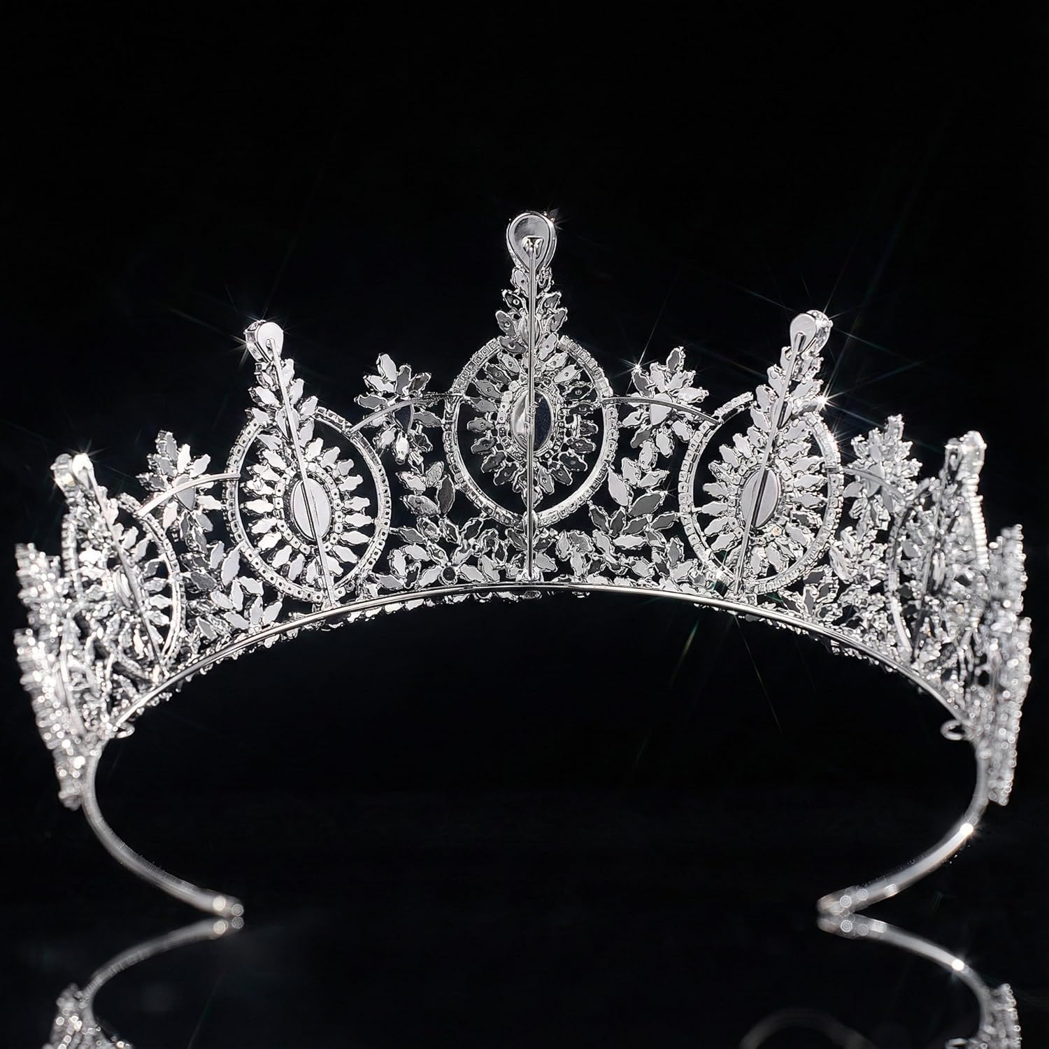 Vintage Cubic Zirconia Wedding Tiara for Bride Quince Prom Homecoming Pageant Costume Princess Queen Crown Large Crystal Birthday Headpieces Silver Bridal Hair Accessories
